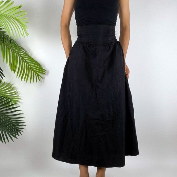 Vintage 90s Black Classy High Waisted Dark Coquette Flowy Ruffled Midi Skirt / 2 - Picture 3 of 6